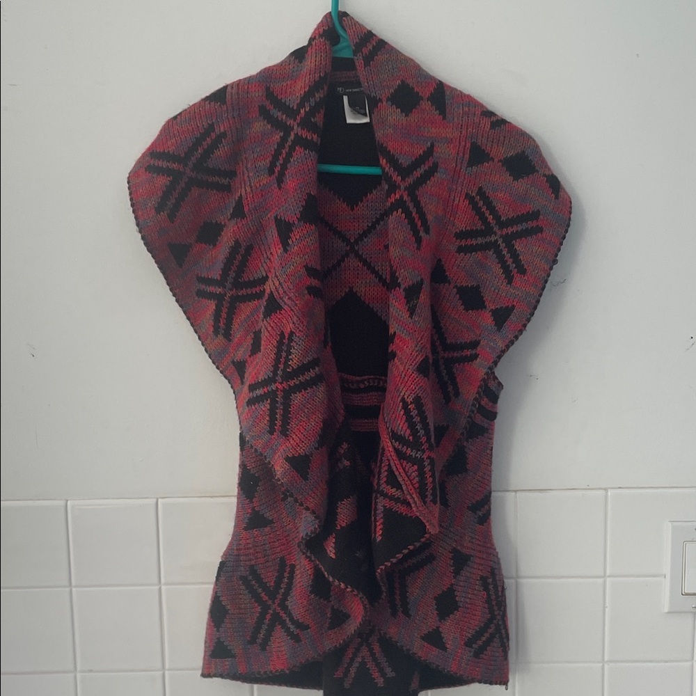 New Directions Red and Black Geometric Sweater